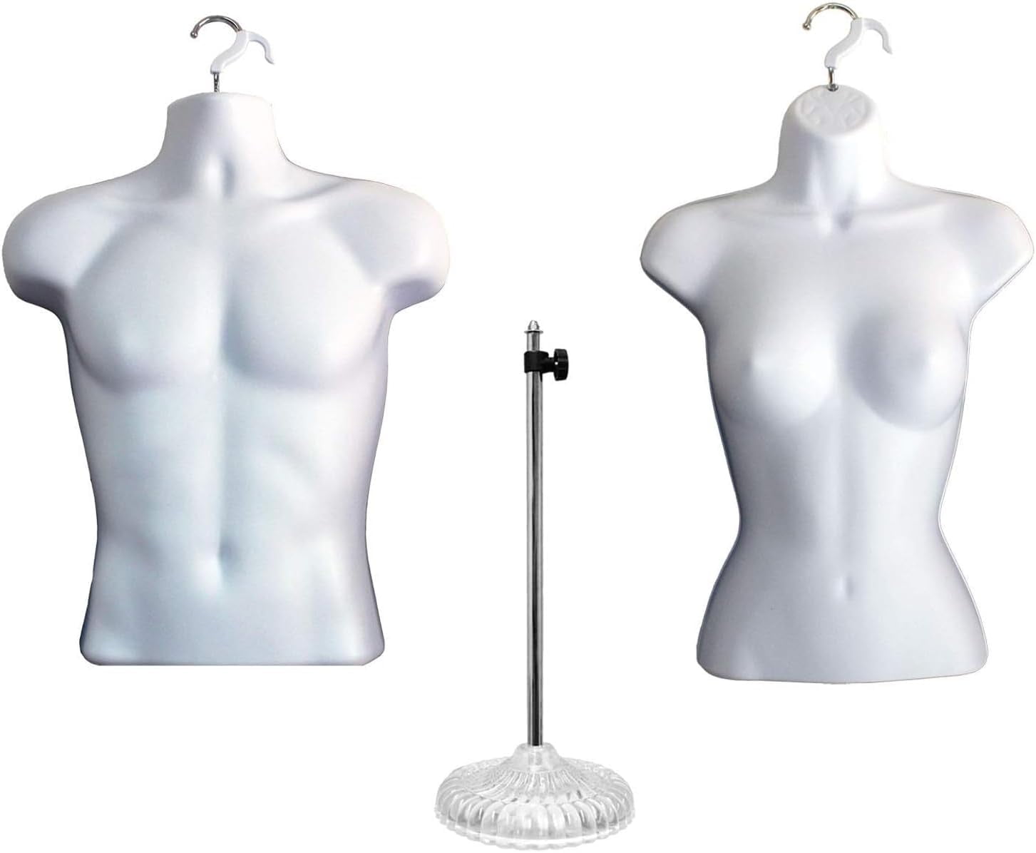 Male Female Dress Form Mannequin Body Torsos with One Stand (White) and 2 Hangers
