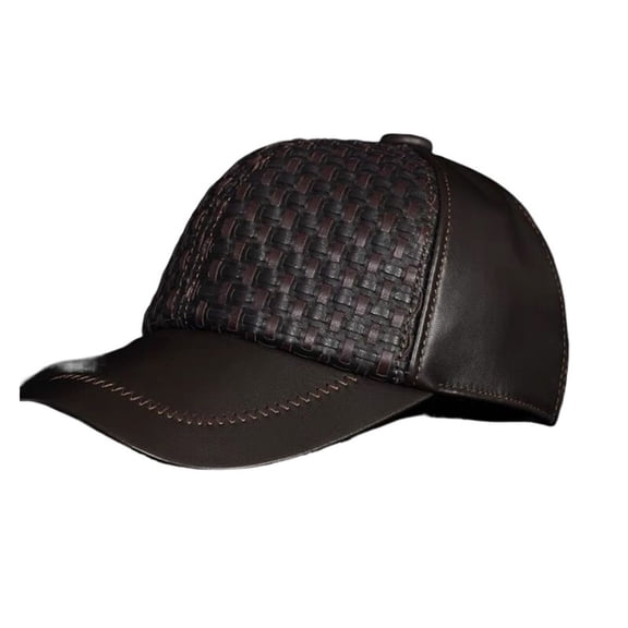 Male Genuine Leather Braid Sheepskin 56-60CM Black/Brown Baseball Caps Print For Man Casual Street Dad Hat