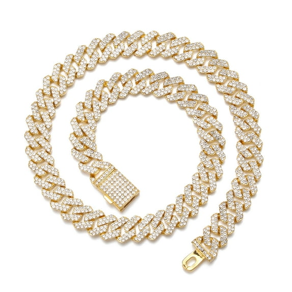 FEEL STYLE Male Golden Cuban Chain Necklace 12MM Iced Out Zircon Men Women Hip Hop Jewelry 24inch