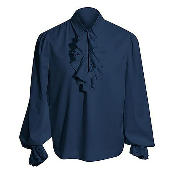 Male Gothic Vintage Court Shirt Turn Down Hem Long Sleeve Puff Sleeve Shirt