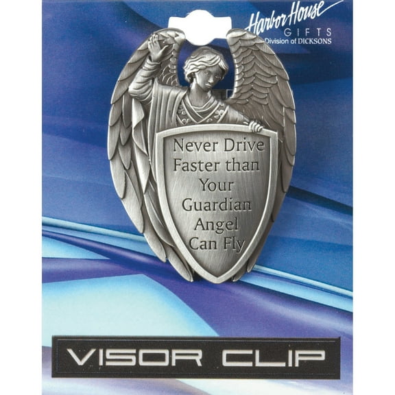 Male Guardian Angel Silver Tone 2.5 Inch Zinc Alloy Metal Auto Visor Clip