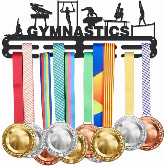 Male Gymnastics Medal Hanger Display Gymnast Sports Medals Display Rack for 40+ Medals Wall Mount Ribbon Display Holder Rack Hanger Decor Iron Hooks Gifts for Athletes Players