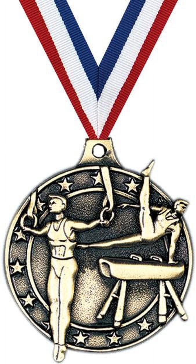 Male Gymnastics Medals, 2" Gold Diecast Male Gymnastics Medal Award 5 Pack