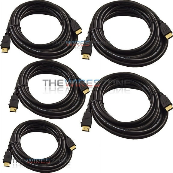 Male HDMI to HDMI 5ft AV Cable w/ Ethernet for HDTV DVD PC 1080p 1080i 4K (5/pk)