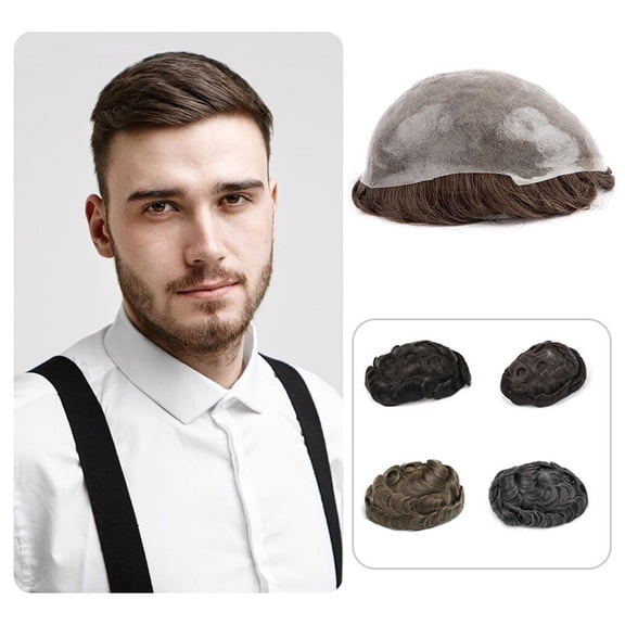 Male Hair Prosthesis 0.06-0.08mm Thin Skin Men's Toupee Double Knots Natural Hairline V-Loop PU Base Straight Human Hair Replacement System