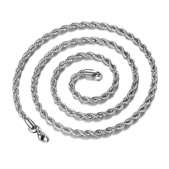 Male Hip Hop Rope Chain Necklace Men Women Silver Jewelry 3MM Width 24inch