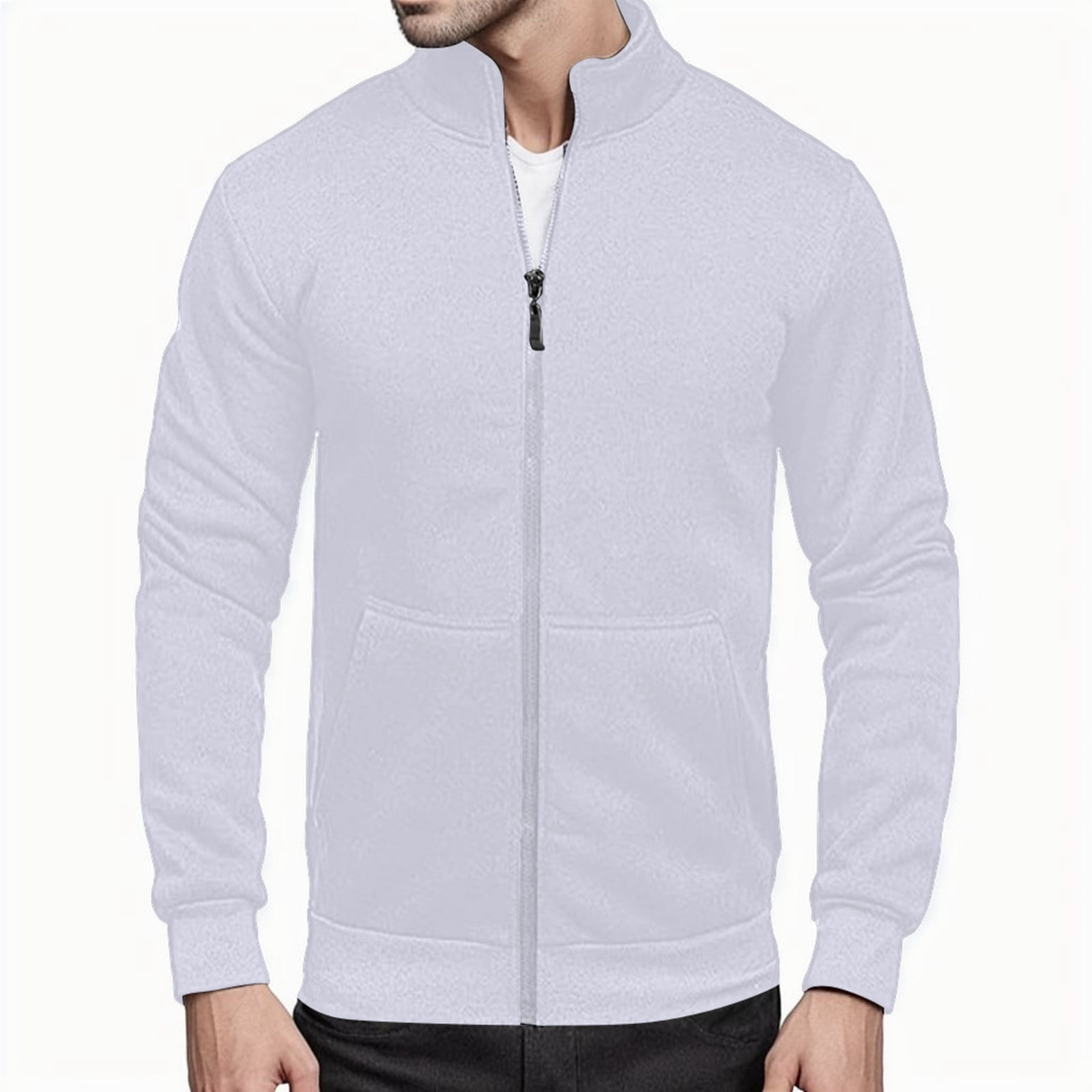 Male Hoodless Sweatshirts Solid Color Long Sleeve Clothes Cardigan Zip