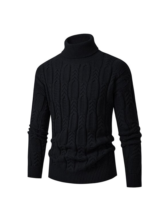 Male Long Sleeved High Neck Thick Needle Knitted Pullover Solid Color Sweater Warm Knit Sweater