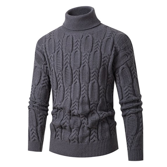 Male Long Sleeved High Neck Thick Needle Knitted Pullover Solid Color Sweater Warm Knit Sweater