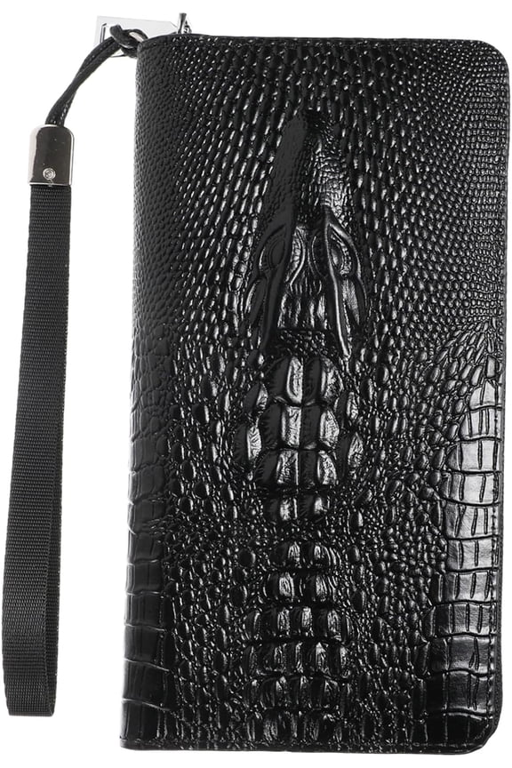 Male Long Wallet PU Leather Purse, Cool Crocodile Coin Money Cash Credit Card Holder Zippered Bag