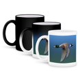 thumbnail image 1 of 3dRose, Male Mallard Duck in Flight on a Blue to Green Gradient Background, 11oz Magic Transforming Mug, 1 of 8