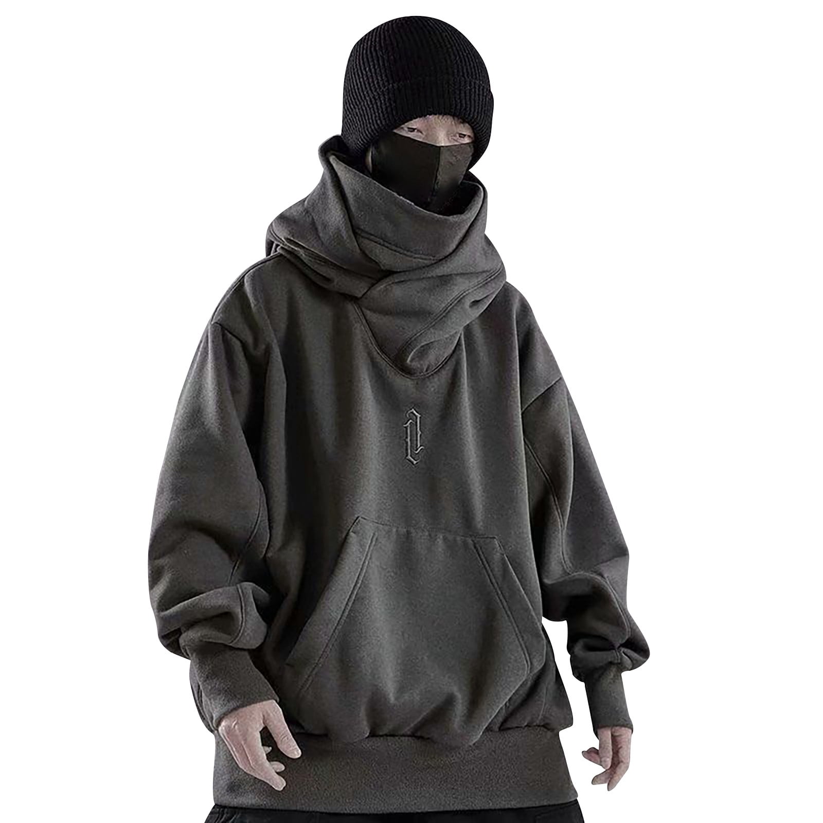 Male Man Autumn And Winter Solid Long Sleeve Hoodie Pocket High Collar ...