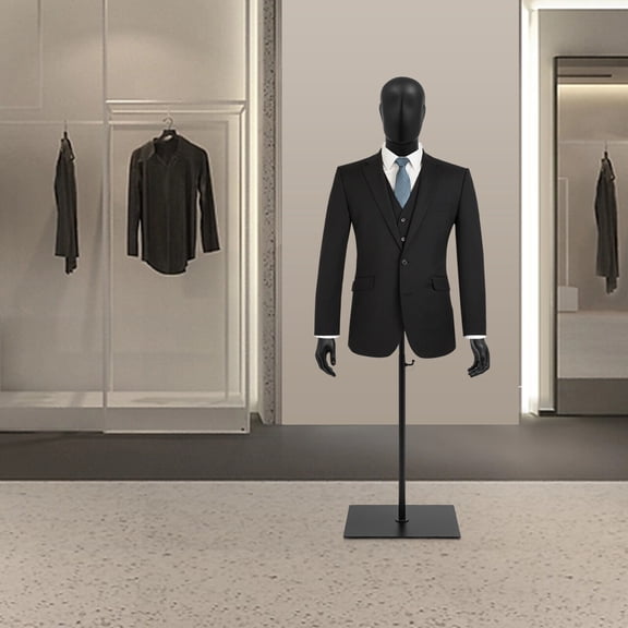 Male Mannequin, Half Body Dress Form with Adjustable Stand (4.27-6.56 ft), Black Male Torso Model with Head and Hands for Suit, Tuxedo, Jacket Display, Store Clothing Rack for Retail Shop
