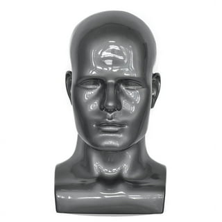 Gray Mannequin Head Display, 16 Tall Adult Male Plastic,2 Pack-M-GY