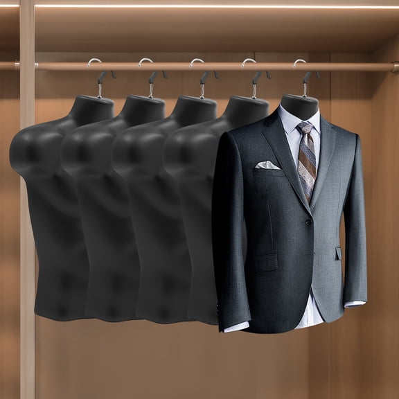 Male Mannequin Torso, 5 Pack Black Dress Form, Hollow Back Stackable Design, Lightweight PP Plastic, Space-Saving, for Displaying Suits, Jackets, T-Shirts