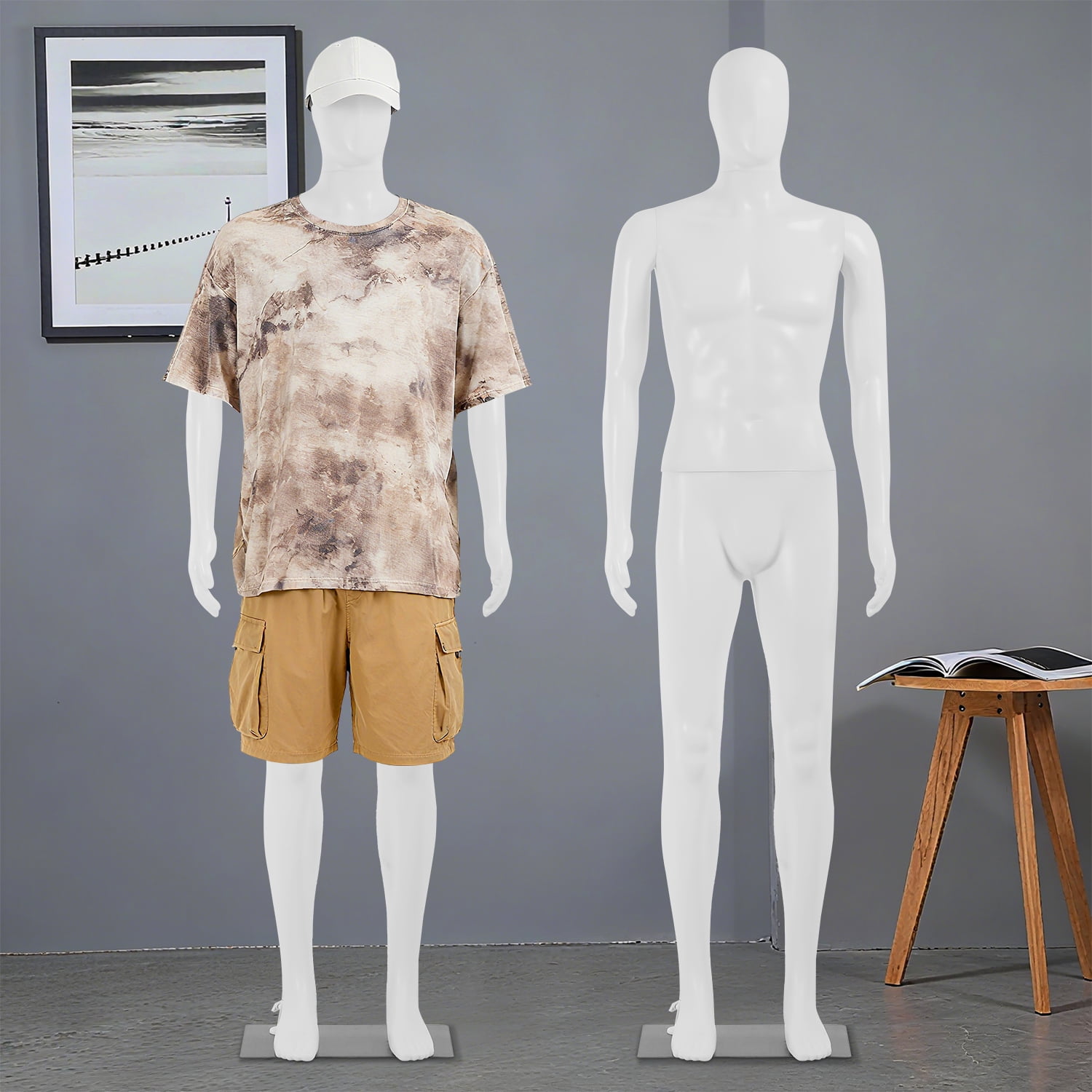 Male Mannequin Torso 73 Inch Full Body Dress Form Adjustable Detachable Realistic Stand Manikin with Metal Base Stand,White