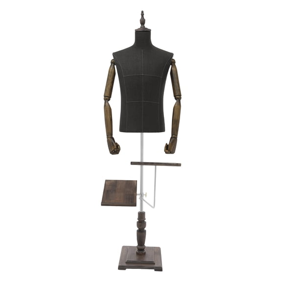 Male Mannequin Torso Dress Form, Adjustable w/ Wood Arms, Detachable Shoe Holder & Pants Rack