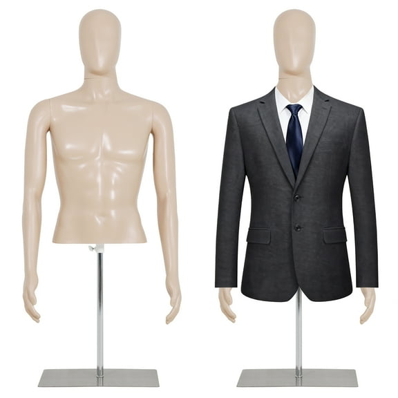 Male Mannequin Torso Dress Form Sewing Manikin 42-59 Inch Height Adjustable Dress Model Mannequin Display Head Dress Mannequin Clothing Form Metal Base Stand