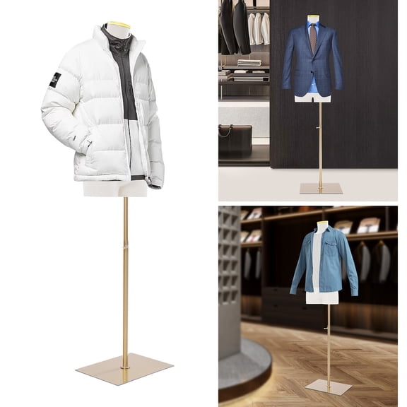 Male Mannequin, Torso Mannequin Display Stand, Height Adjustable 27.56-51.18 in, Flat Cap, Gold Square Base, for Store Window, Suit, Jacket Display