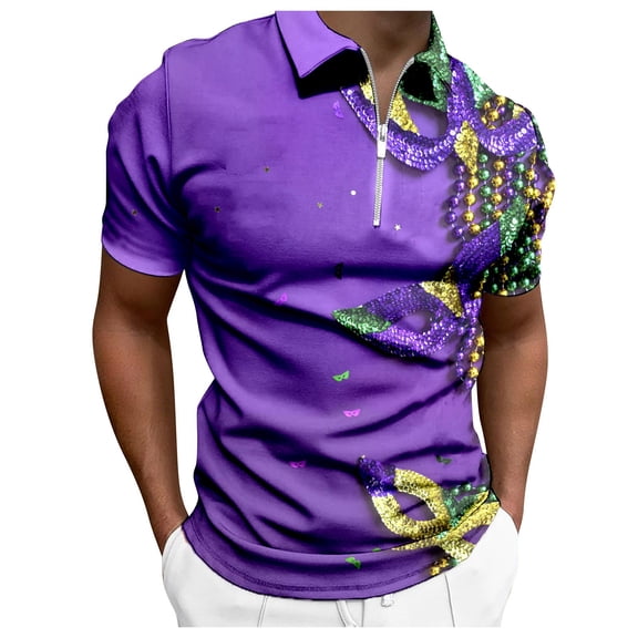 Male Mardi Raglan Sleeve Button Lapel Print Festive Celebration Top