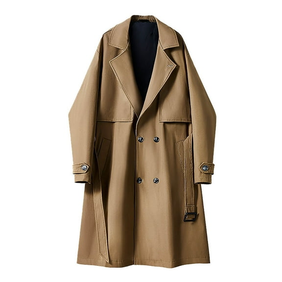 Male Mid Length Double Trench Coat For Autumn And Winter Casual Loose Coat