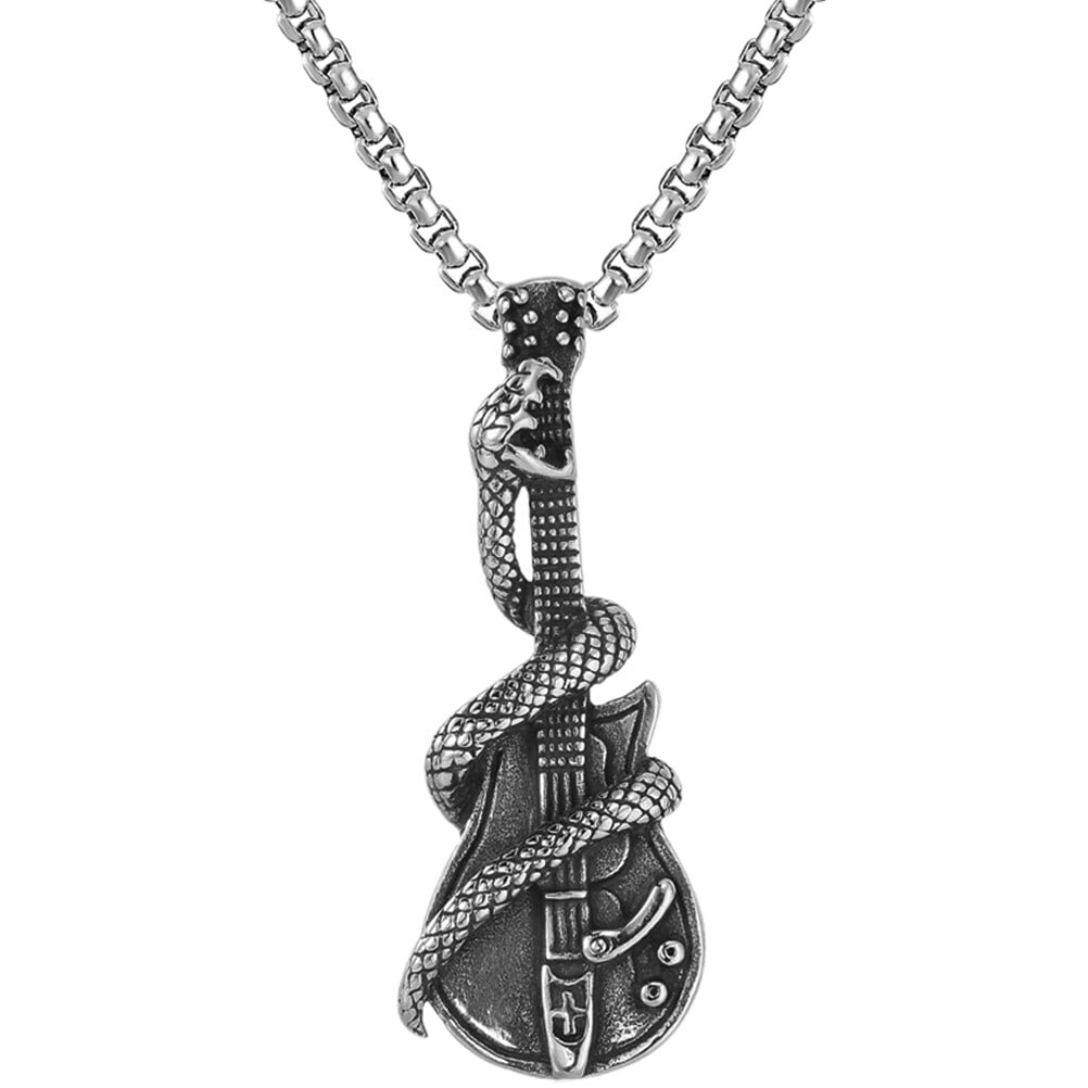 Male Necklace Men Snake Guitar Necklace Stainless Steel Necklace