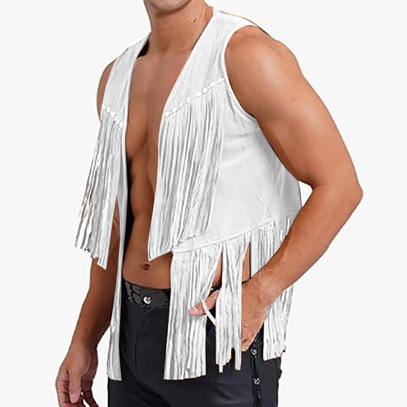 Male New Tassel Deer Skin Velvet Buttonless Mid Length Vest Vest Vest Jacket