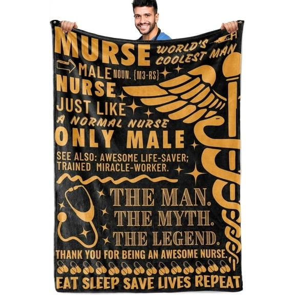 Male Nurse Blanket, Funny Nurse Gifts for Men, Murse, Warm Soft Fuzzy Blanket for RN, Retired Male Nurse, Throw Blanket 50x65 Inches, Blue