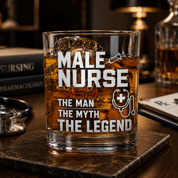 Male Nurse Whiskey Glass, Nurses Week Gift for Men, Nurse Practitioner & Nursing Student Graduation Gift for RN, NP, Practitioner Graduate