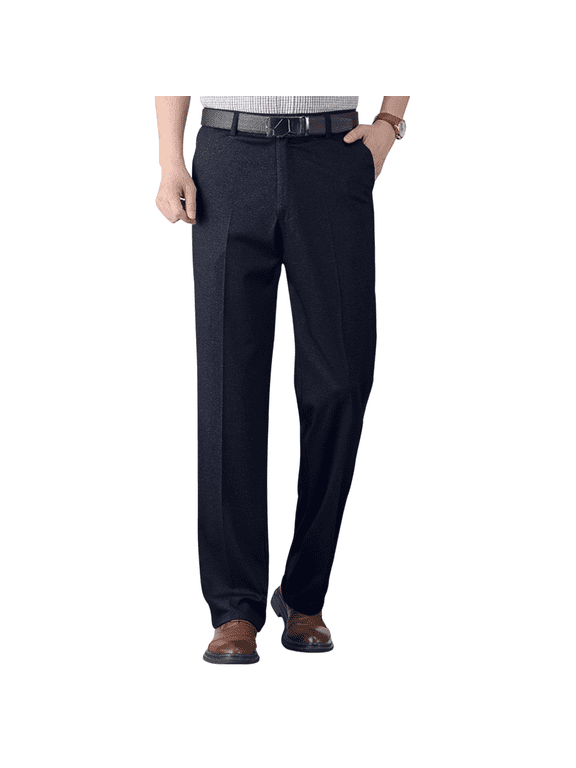 Male Pants Stretch Solid Black Smart Casual Men's Trousers Office Quick Dry Suit Pants New Spring Autumn Korean Straight Pants Navy 2XL