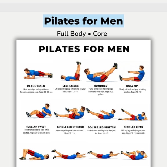 Male Pilates Exercise Poster Full Body Pilates Exercise Chart Poster Core Strength Regular Family Exercise Plan Poster