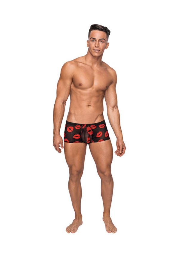 Male Power Lingerie Mini Short Sheer Lips Black Large