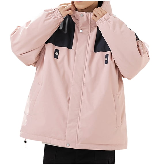 Male Quilted Jacket Winter Unisex Color Block Hooded Thickened Padded Jacket With Zip Outdoor Long Sleeve Coat Casual Transition Jacket Winter Wadded Jacket