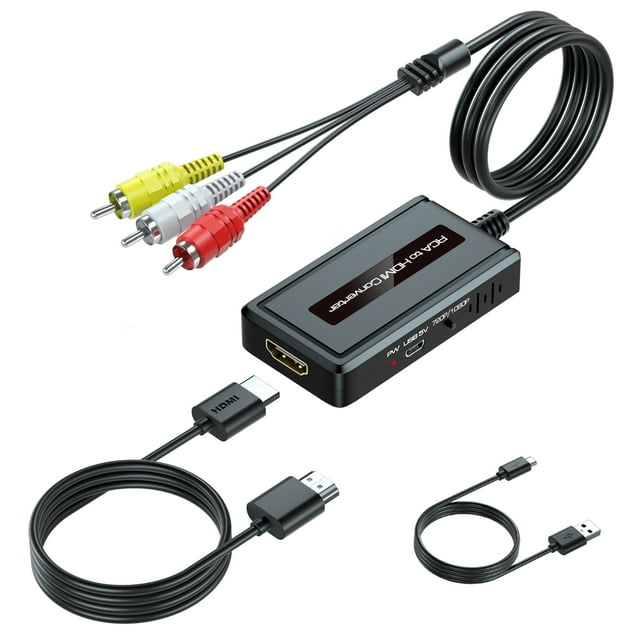 Male RCA to HDMI Converter with HDMI Cable(RCA Cable Integrated) for DVD/ STB/ Sky with Female