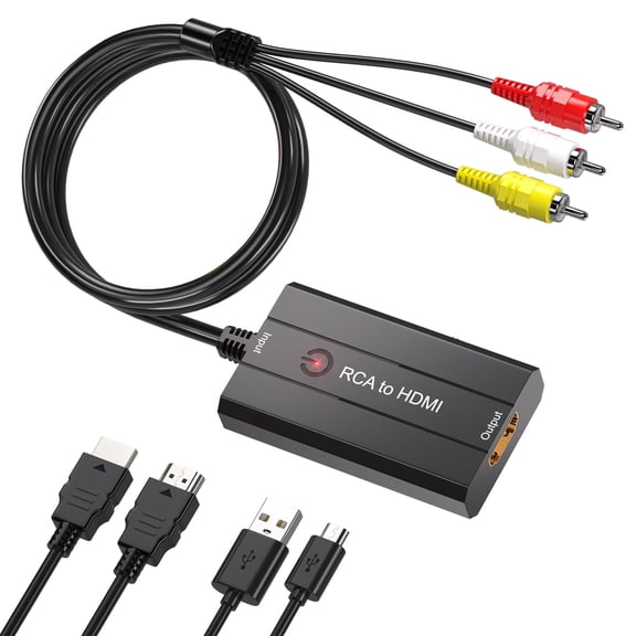 Male RCA to HDMI Cable Converter, CVBS Composite AV Adapter, RCA In HDMI Out for VHS, DVD and STB Devices