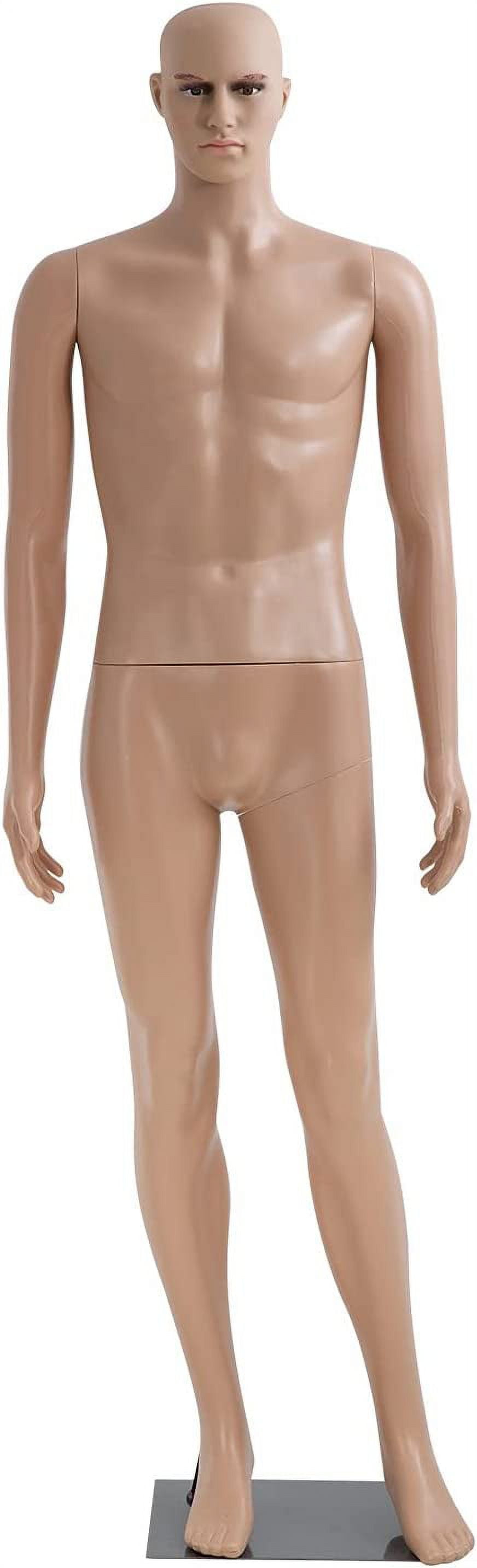 Male Sewing Mannequin Polyethylene (PE) Full Body Retail 73 inches Mannequin Material Mannequin Torso Detachable Stand Head Arm Rotation Metal Base for Display Clothing