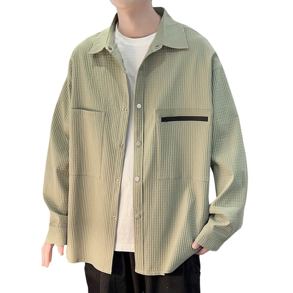 Male Shirt Jacket Casual Button Down Shirts Long Sleeve Shacket Jackets Loose Fit Jacket With Pockets