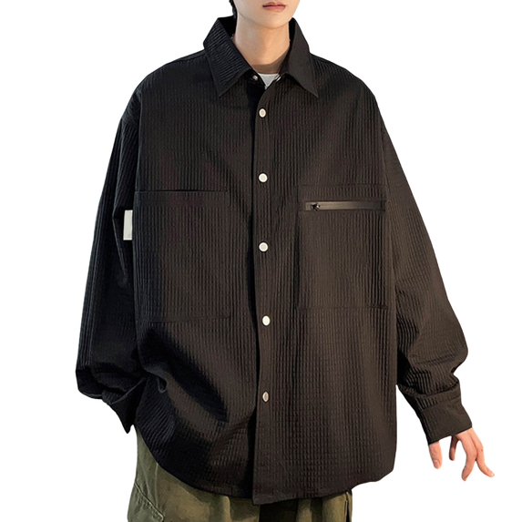 Male Shirt Jacket Casual Button Down Shirts Long Sleeve Shacket Jackets Loose Fit Jacket With Pockets