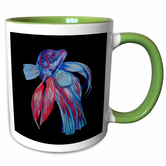 3drose, Male Siamese Fighting Fish Betta Splendens Isolated on Black, 11oz Two-tone Green Mug