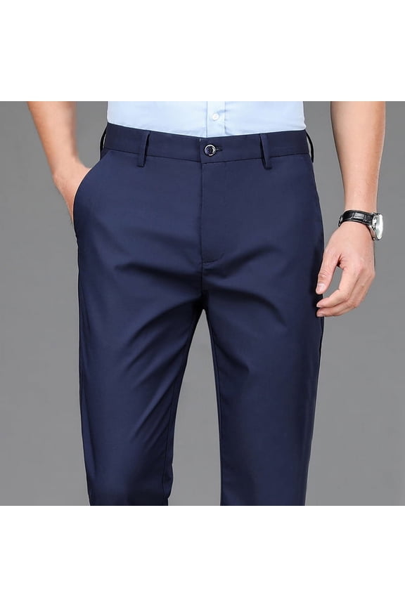 Male Smart Casual Pants Stretchy Sports Men's Fast Dry Trousers Spring Autumn Full Length Straight Office Black Navy Work Pants