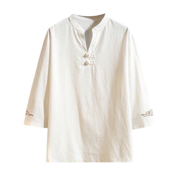 Male Spring And Autumn Long Sleeve Button Solid Color Three Quarter Sleeve T Top Shirt