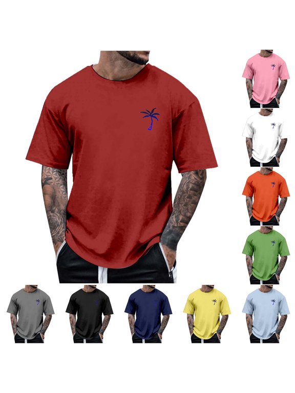 Male Spring and Autumn All Print Short Sleeve Round Neck T Shirt Floral Fashion Trend Bottoming Shirt Pack of Men Shirts Pack of Mens Shirts Mans Shirts Tee Shirts Tuxedo Shirts Men