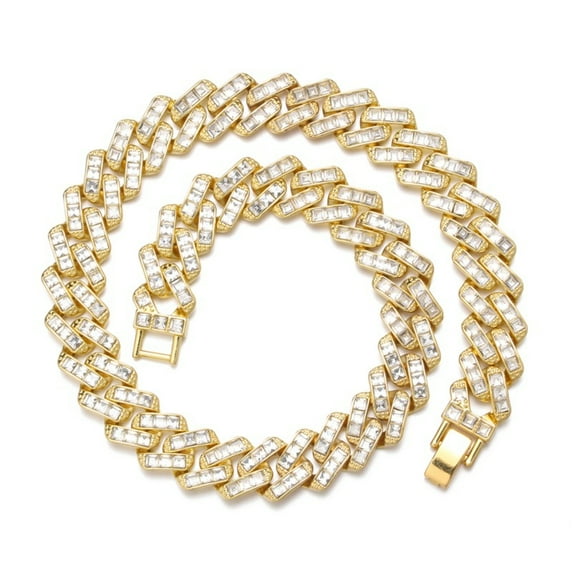 Male Square Zircon Cuban Chain Necklaces for Men Women Hip Hop Jewelry 16MM 18inch