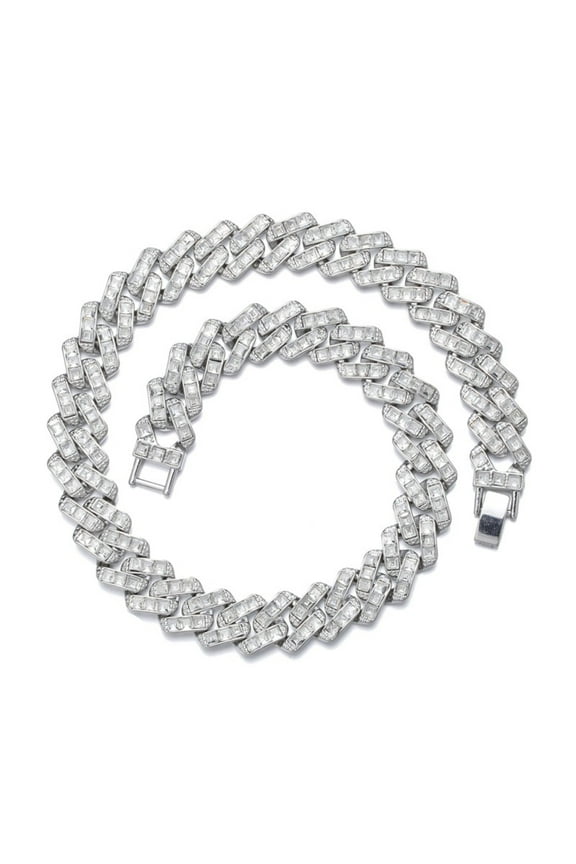 Male Square Zircon Cuban Chain Necklaces for Men Women Hip Hop Jewelry 16MM 20inch