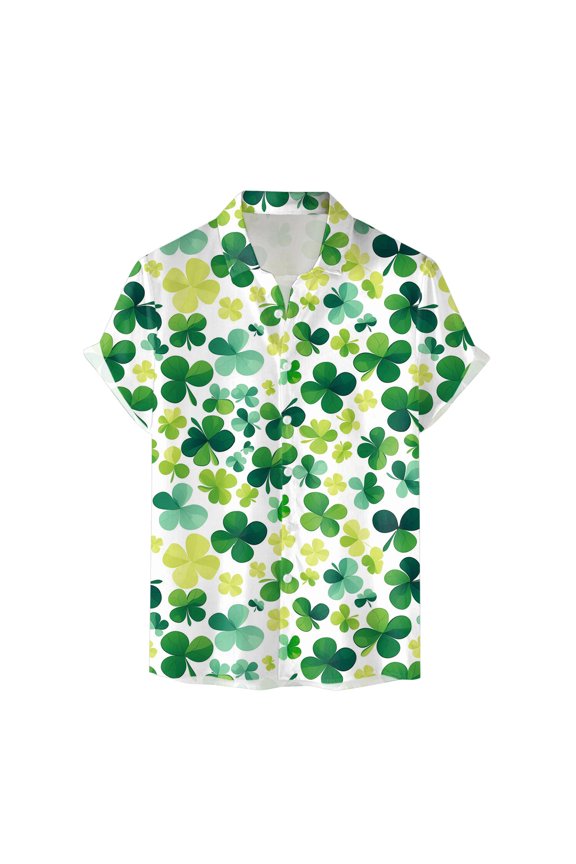 Male St. Patricks's Day Short Sleeve Shirt Autumn Casual 3D Printing Hawaii Long Sleeve Shirts Tops