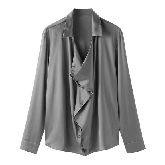 Male Stretch Dress Shirts Formal Wedding Prom Long Sleeve Slim Fit Button Down Shirt