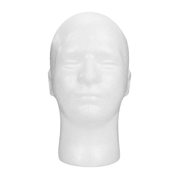 Male Styrofoam Mannequin Head - Smooth Surface, Lightweight, Stable Base, Suitable For Wig, Hat & Glasses Display, Customizable