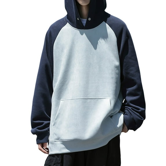 Male Suede Sports Casual Color Matching Pullover Hooded Sweater