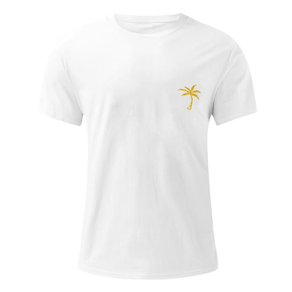 Male Summer Beach Little Tree Print T Shirt Short Sleeve O Neck Tops, Fashion Printing, with Size Chart