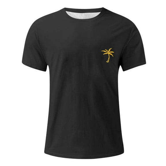 Male Summer Beach Little Tree Print T Shirt Short Sleeve O Neck Tops, Fashion Printing, with Size Chart